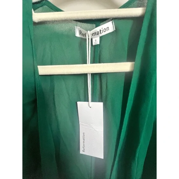 NWT Reformation Winslow Short Sleeve V-Neck Wrap Maxi Dress Small Emerald Green - Picture 5 of 8